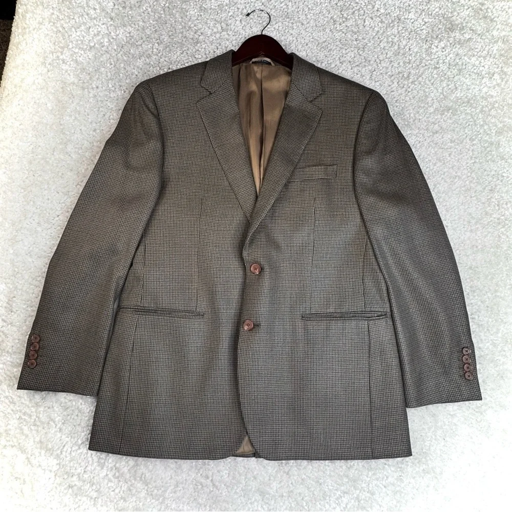 Ralph Lauren Sports Jacket Blazer Houndstooth Olive Brown Silk Wool Dillards 42R
